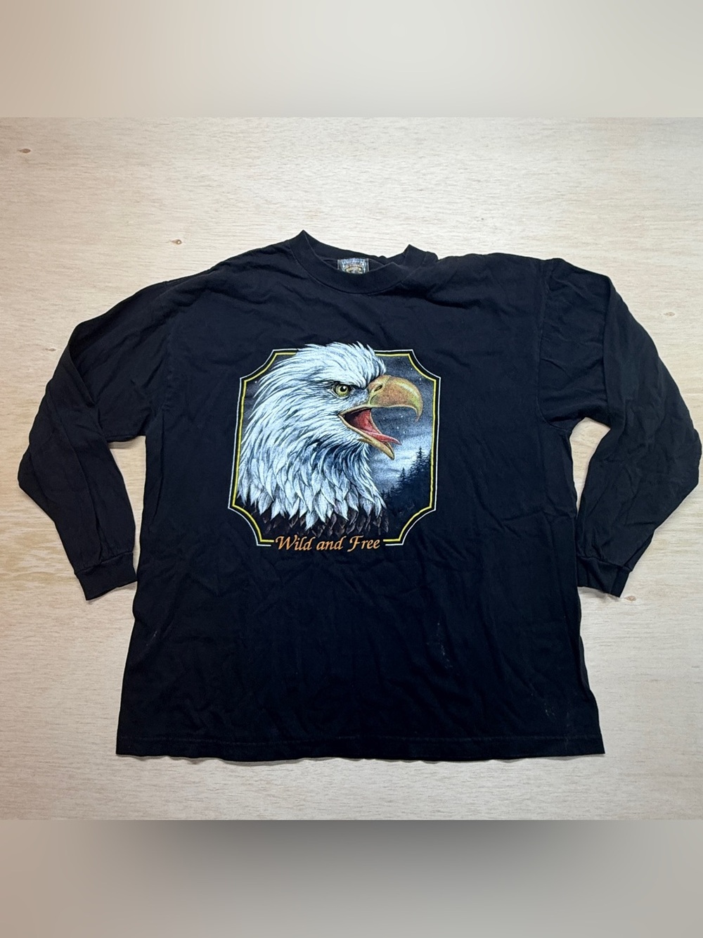 Vintage Thunder Sportswear Bald Eagle Wild and Free Long Sleeve T-Shirt Mens XL